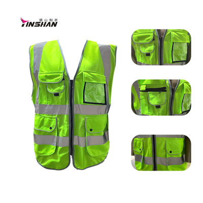 Workers' High Visibility Fluorescent Yellow Reflective Running Vest with Pockets