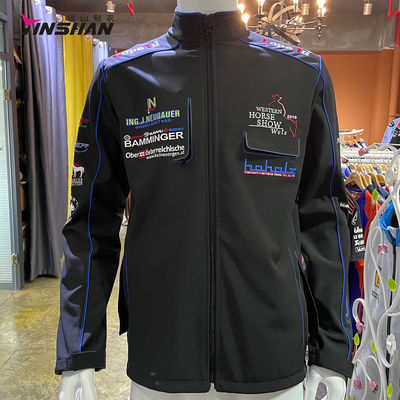 Customized Printing Methods Riding Clothing for Men Poly Cotton Softshell Race Car Jacket